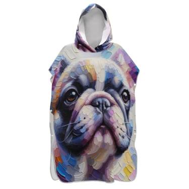 Imagem de TSENQUE Roupão com estampa de cachorro Pug colorido pastel, poncho de surfe, trocador para adultos, toalhas de banho de praia, com capuz, ponchos leves para adultos para mulheres