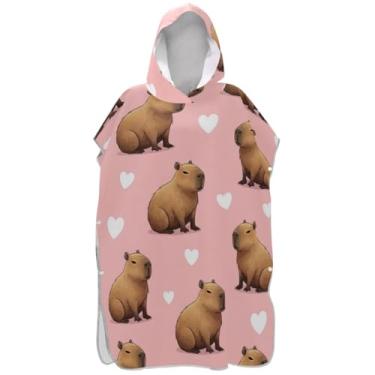 Imagem de Joisal Lindo roupão marrom capivaras rosa surf poncho trocador para adultos plus size ponchos adultos para mulheres praia moletom toalha natação