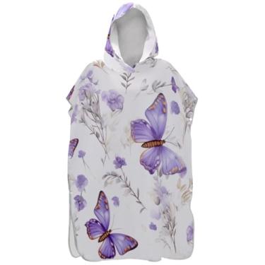 Imagem de Joisal Poncho de surfe para trocador adulto toalha de banho com capuz plus size ponchos de praia para homens borboleta floral lavanda roxo