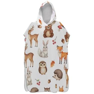 Imagem de Joisal Poncho de surfe trocador de roupão adulto com capuz toalha de natação plus size ponchos femininos com capuz animais fofos branco