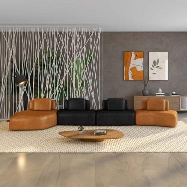 Imagem de Sofá Ilha Sala de Estar Dakota 4 Módulos 626cm Encostos Almofadas Soltas PU Caramelo/Preto G33 - Gran Belo