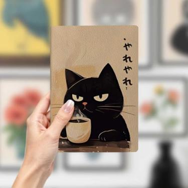 Imagem de Caderno de couro de gato, caderno A5 para anotações de escritório, agenda de 21 x 14,7 cm, agenda de viagem, presente para amantes de gatos, 10