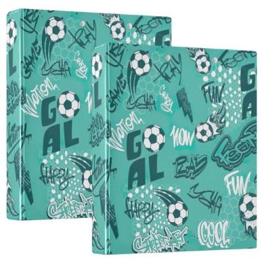 Imagem de Pacote com 2 pastas de grafite de futebol azul com prancheta com armazenamento de fichários grandes, 3 anéis, 27 x 31,5 cm, materiais para professores