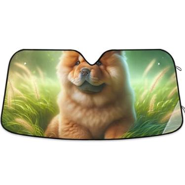 Imagem de Guarda-sol personalizado Chow Chow cachorro fofo filhote de cachorro para para-brisa de carro engraçado universal dobrável caminhão carro sombra para-brisa frontal automotivo L, 144.8 cm x 80.0 cm