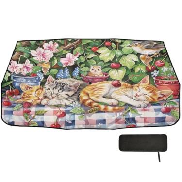Imagem de Guarda-sol de jardim adorável gatinhos para para-brisa de carro proteção de isolamento térmico para carros 147 x 75 cm guarda-chuva de sol de carro