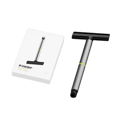 Imagem de WHNICUST Mini conjunto multifuncional de raspador de gelo para para-brisa de carro com gancho de limpeza de pneu de liga de alumínio integrado e cabeça de escova dupla face — ideal para remoção de