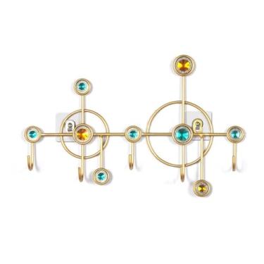 Imagem de Prateleiras suspensas Cabide criativo de parede com 6 ganchos, cabide decorativo para chaves e roupas para entrada, quarto e varanda(Gold)