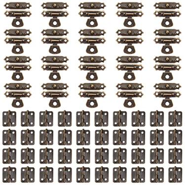 Imagem de 40 conjuntos de mini dobradiças antigas com 20 conjuntos de travas de ferrolho retrô e 240 peças de parafusos, kit de fivelas antigas para armário de madeira, caixa de presente vintage, caixa de