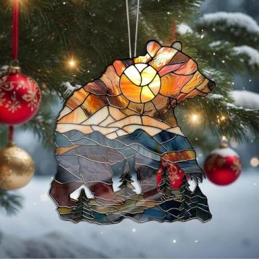 Imagem de Enfeites de Natal para pendurar em cristal de urso, enfeites de árvore de Natal feitos à mão, decoração de carro e casa - presentes de Natal, decoração de artesanato em acrílico, ideias de troca de