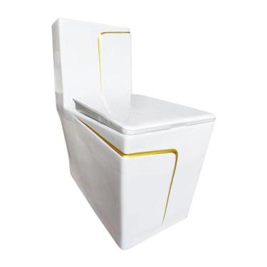 Imagem de Vaso Sanitário Monobloco Branco com Linha Dourada Reno R 806