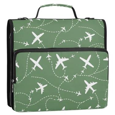 Imagem de Bolsa organizadora de fichário com zíper de avião branco engraçado com alça de ombro, 3 anéis de 3 anéis, portfólio de fichário em D de 3 cm para documentos de viagem para escola, escritório