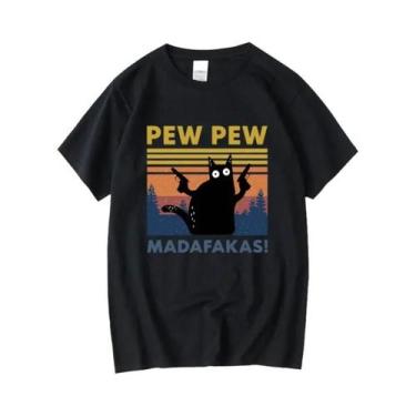 Imagem de Camiseta Masculina Engraçada Com Estampa De Gato, Manga Curta, Algodão