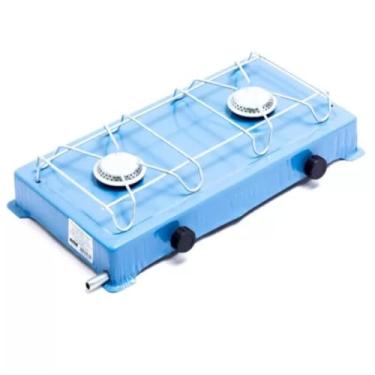 Imagem de Mini Fogão Portátil Baixa Pressão a GAS Duas Bocas Fogo Forte Gaz Camping (AZUL)