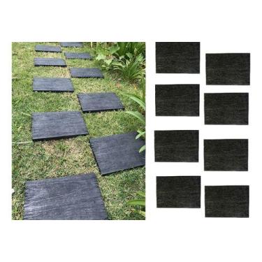 Imagem de Caminho Pisante Jardim Tronco Tábua Preto Plástico Kit 8 - Wlplast