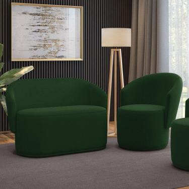 Imagem de Sofá Namoradeira E Poltrona Orgânica Para Sala Malu Suede M11 - D`rossi Verde