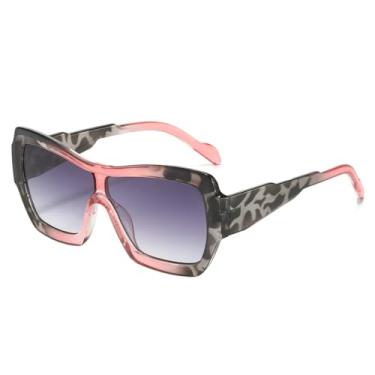 Imagem de HCHES Óculos de Sol Femininos de Luxo com Armação Grande e Bloqueada, Lentes Degradê, Proteção UV400 (Estampa de Leopardo Rosa e Cinza)