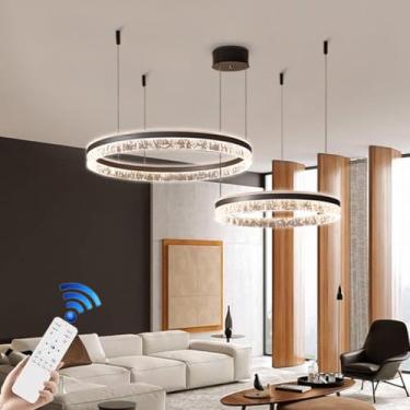 Imagem de Lustre Ring Moderno LED Pendente para Sala de Estar em Alumínio Marrom com Controle Remoto, Luminária de Teto Alta Ideal para Restaurantes, Hall de Entradas de Hotéis e Cafés (A60cm+40c)