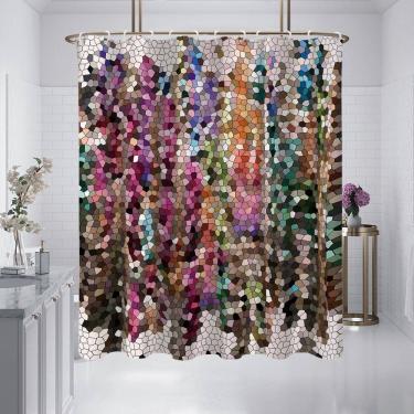 Imagem de Cortina de chuveiro em mosaico colorido com vitrais 180x180cm