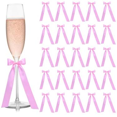 Imagem de Trzzyan Pacote com 26 laços de Natal branco marfim para suporte de vela de taça de vinho, 33 x 10 cm, fita de vidro champanhe, autoadesiva, marcador de nome para decoração de Natal, casamento