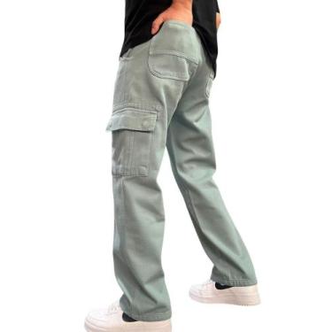 Imagem de Calça Cargo Jeans Masculino Cos Elástico Cordão Skatista - Mitchelgutt