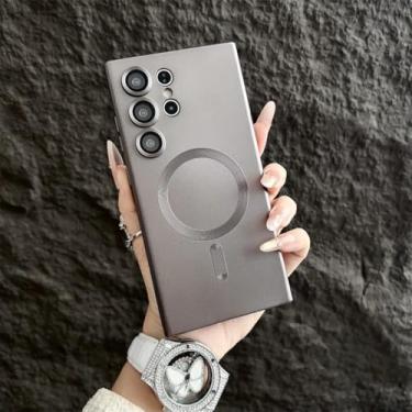 Imagem de Capa fosca à prova de choque com carregamento sem fio magnético para Samsung Galaxy S25 S24 Ultra S23 FE S22 S21 Plus (para Samsung S22/Cinza)