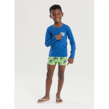 Imagem de Conjunto Praia Infantil Menino Royal Camiseta Manga Longa e Sunga Palm