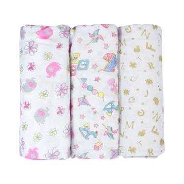 Imagem de Kit menina estampadinho branco 3 pçs para bebê - Loja Era Uma Vez