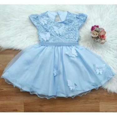 Imagem de Vestido de festa infantil azul claro borboleta - Xuxuzinhos Baby, Azul