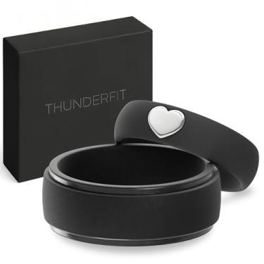 Imagem de ThunderFit Anéis de silicone para ele e ela, alianças de casamento para casais, pacote com 2 alianças de noivado de borracha com detalhes banhados a ouro, 6.5-7 (W) | 10.5-11 (M), Silicone, Sem tipo