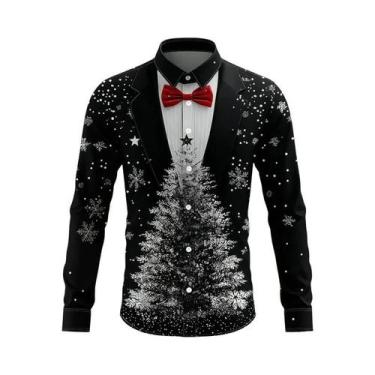Imagem de Camisa Masculina De Natal De Manga Longa Com Lapela Casual Moda Festa 