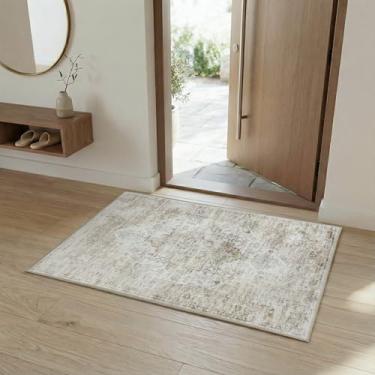 Imagem de Zanipex Tapetes de área de 20 x 25 cm para sala de estar, tapetes laváveis para quarto, 13 x 17 cm, entrada de corredores, cozinha, tapete boho interno, tapete bege para escritório (bege quente, 6 cm