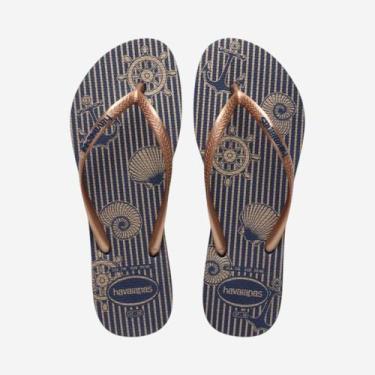 Imagem de Chinelo Havaianas Slim Nautical Marinho, Marinho, Rose gold, 37/38