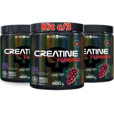 Imagem de kit 3X Creatina Monohidratada Creatine Turbo Black Skull 300g Energia Força Ganho de Massa Muscular-Unissex