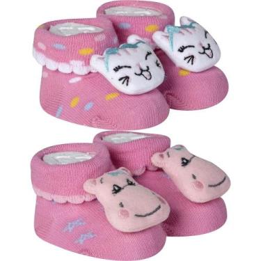 Imagem de Kit 2 Meias Pantufas Divertidas Bebê Recém-Nascido Menina Algodão Maci