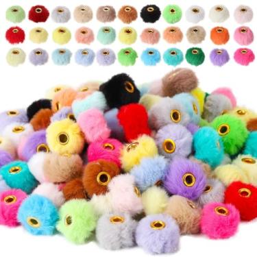 Imagem de Clapzooki Miçangas de pompons de cores mistas, contas de pompons fofos, contas de pompons de pele sintética para fazer joias faça você mesmo, colar, pulseira, chaveiro, artesanato, acessórios, 0,8