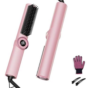 Imagem de JolinKoin Escova alisadora de cabelo: pente de ondulação e alisamento 3 em 1 com tensão dupla, pente quente com revestimento iônico, rosa