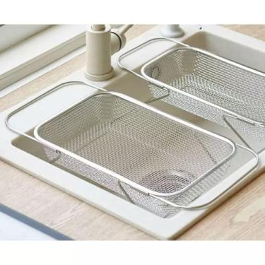 Imagem de Escorredor de pia inox peneira Alça retrátil fruteira alimentos(2)
