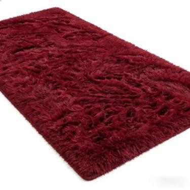 Imagem de Tapete Passadeira 1.00m x 0.60m Antiderrapante - Felpudo Peludo, Ideal para Corredores, Quartos e Salas, Adiciona Conforto e Decoração Residencial (Bordô)