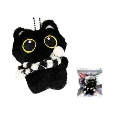 Imagem de 1/2 pçs bonito pelúcia pequeno gato preto pingente espremendo pingente