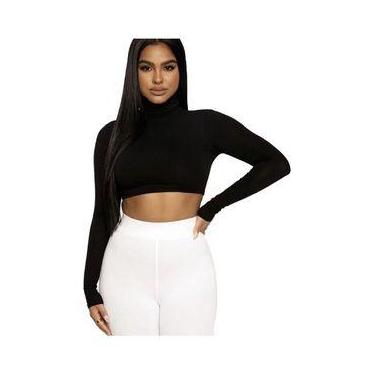 Imagem de Blusa Croped Feminino Manga Longa Gola Alta feminino Modinha Elegancê 