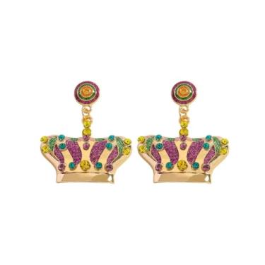 Imagem de Blue Drop Brincos femininos de carnaval com glíter, chapéu de coroa de carnaval, palhaço, esmaltado, pingente, terça-feira gorda, acessórios para festa de carnaval, Zinco, Sem pedra preciosa