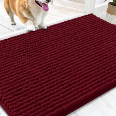 Imagem de OLANLY Tapete de porta de cachorro para patas enlameadas 76 x 50 cm, capacho de lama de chenille ultra absorvente, antiderrapante, lavável e com armadilha de sujeira para entrada interna, tapetes