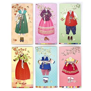 Imagem de Conjunto de 6 envelopes de presente para dinheiro com design exclusivo Hanbok coreano tradicional para guardar dinheiro, ano novo, aniversário, casamento, Natal, convite (Hanbok)