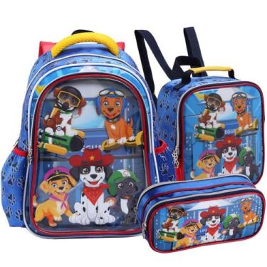 Imagem de Kit Material Escolar Personagem com Mochila de Costas Lancheira Térmic