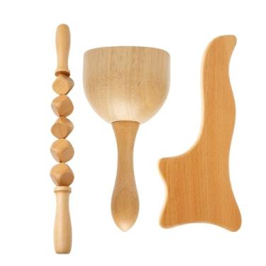 Imagem de Ferramentas de massagem para terapia de madeira anticelulite, rolo massageador de madeira, copo Gua Sha, kit de drenagem linfática (estilo yy)