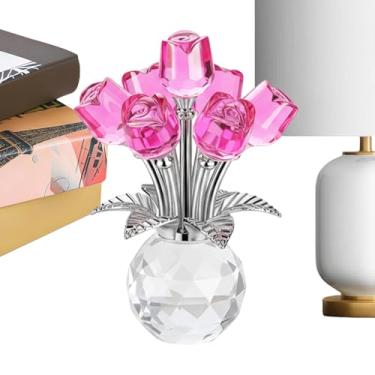 Imagem de Rosa De Vidro Flor - Figuras de Rosas Artificiais de Vidro Românticas 3D - Figuras de Flor de,para Esposa Mãe Irmã Filha Família e Amigos em Festas Noivado Cerimónias e Ano