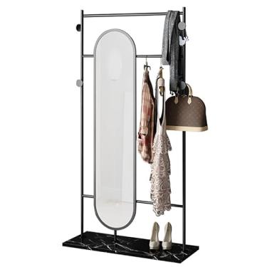 Imagem de x3anggyt5 Espelhos de comprimento total, quarto, sala de estar, cabideiro, espelho, cabideiro, multifuncional, integrado, suporte de roupas, espelho de corpo inteiro (preto, 105 cm)