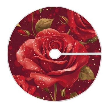 Imagem de Qilmy Saia de árvore de Natal rosa vermelha para Dia dos Namorados 90 cm, camurça para árvore de Natal, adequada para decoração de armário de escritório ou festa de férias em ambientes internos e