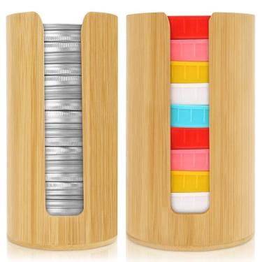 Imagem de 2 organizadores de tampa de pote de pedreiro, organizador vertical de madeira com economia de espaço para tampa de plástico de boca larga e boca regular (cor de tronco, 2 peças)