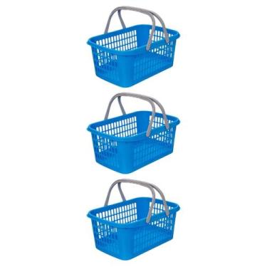 Imagem de Kit Conjunto Com 3 Cestos Com Alça Organizador Prático De 9 Litros Com